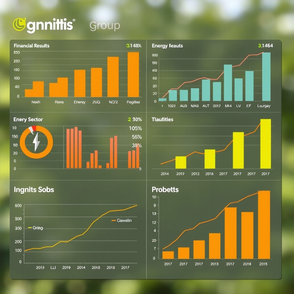 Ignitis grupės finansinių rezultatų grafikai ir diagramos, rodantys augimą energetikos sektoriuje